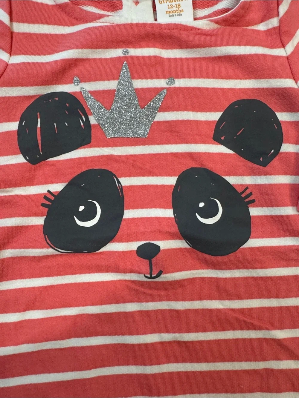 Gymboree Coral and White Striped Panda Long-Sleeve Dress with Glitter Crown